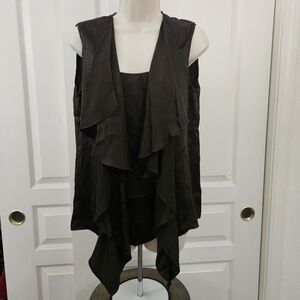 W By Worth | Black Waterfall Layered Sleeveless Blouse 100% Silk, Size 6